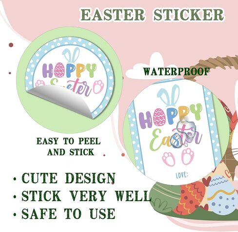 Happy Easter Stickers for Kids, He is Risen Stickers, Floral Religious Stickers Label, Self-Adhesive Stickers for Easter Holiday Party Gift Bags Snack Bags, 20 Round and 20 Square Stickers-C10 in Kuwait