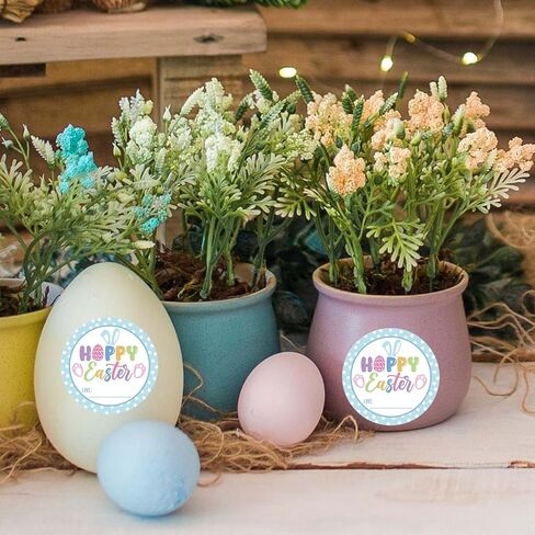 Happy Easter Stickers for Kids, He is Risen Stickers, Floral Religious Stickers Label, Self-Adhesive Stickers for Easter Holiday Party Gift Bags Snack Bags, 20 Round and 20 Square Stickers-C10 in Kuwait
