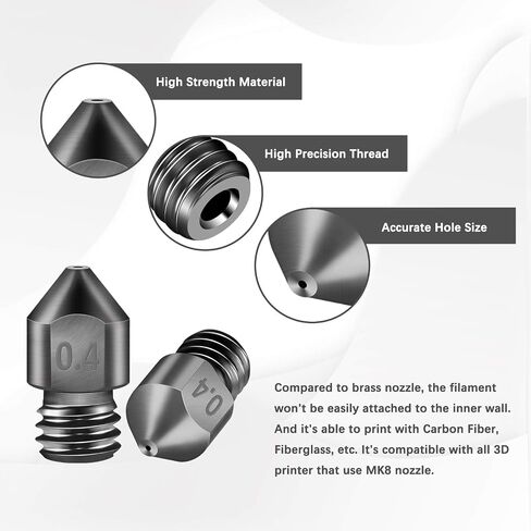 5PCS Volcano Nozzle 0.4MM,M6 Hardened Steel Printed Head for J-Head Hotend Extruder Parts,Compatible Artillery/Sidewinder 3D Printer. in Saudi Arabia