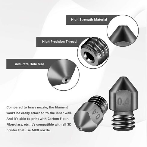 5PCS Volcano Nozzle 0.4MM,M6 Hardened Steel Printed Head for J-Head Hotend Extruder Parts,Compatible Artillery/Sidewinder 3D Printer. in Saudi Arabia