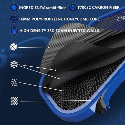 Thermoformed Pickleball Paddle,Kevlar Fiber & T700SC Carbon Fiber Pickleball Paddles,16MM High Performance Blue Camouflage Pickleball Paddle for Superior Control Power,USAPA Approved,1 Cover,1 Eraser in Saudi Arabia