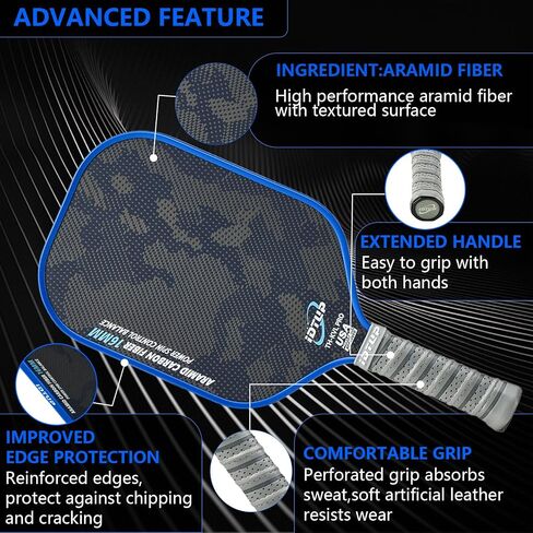 Thermoformed Pickleball Paddle,Kevlar Fiber & T700SC Carbon Fiber Pickleball Paddles,16MM High Performance Blue Camouflage Pickleball Paddle for Superior Control Power,USAPA Approved,1 Cover,1 Eraser in Saudi Arabia