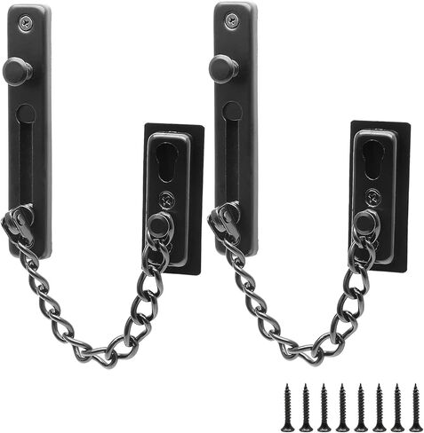 2 Pack Door Chain Lock Door Chain Guard with Spring, Anti-Theft Press Lock, Stainless Steel Heavy Duty Security Chain Locks for Door, Window and Home Security - Silver in Kuwait