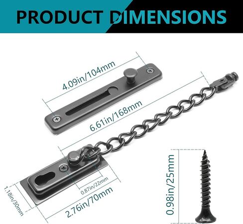 2 Pack Door Chain Lock Door Chain Guard with Spring, Anti-Theft Press Lock, Stainless Steel Heavy Duty Security Chain Locks for Door, Window and Home Security - Silver in Kuwait