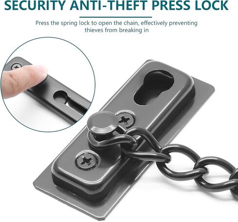 2 Pack Door Chain Lock Door Chain Guard with Spring, Anti-Theft Press Lock, Stainless Steel Heavy Duty Security Chain Locks for Door, Window and Home Security - Silver in Kuwait