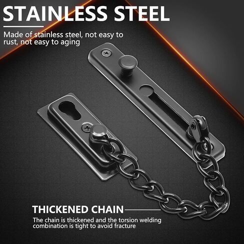 2 Pack Door Chain Lock Door Chain Guard with Spring, Anti-Theft Press Lock, Stainless Steel Heavy Duty Security Chain Locks for Door, Window and Home Security - Silver in Kuwait