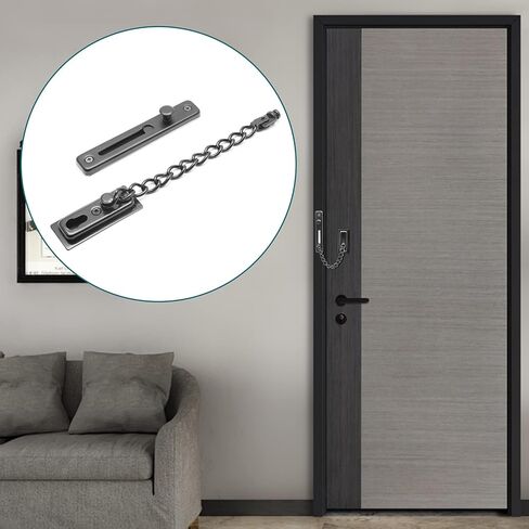 2 Pack Door Chain Lock Door Chain Guard with Spring, Anti-Theft Press Lock, Stainless Steel Heavy Duty Security Chain Locks for Door, Window and Home Security - Silver in Kuwait