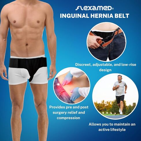 Right Side Inguinal Hernia Groin Belt with Compression Pad Black (M 32-36) in Saudi Arabia