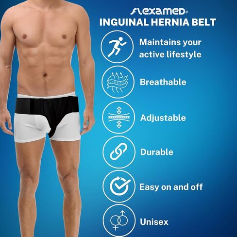 Right Side Inguinal Hernia Groin Belt with Compression Pad Black (M 32-36) in Saudi Arabia