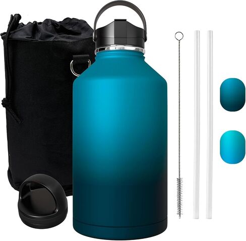 99AS Gallon Water Bottle - Insulated Water Bottle with Carrier Bag & Paracord Handle 128 oz Stainless Steel Water Bottles Water Bottle with Straw for Travel Gym (Blue) in Saudi Arabia