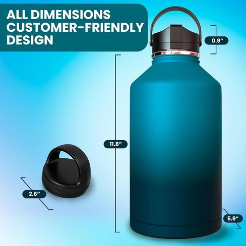 99AS Gallon Water Bottle - Insulated Water Bottle with Carrier Bag & Paracord Handle 128 oz Stainless Steel Water Bottles Water Bottle with Straw for Travel Gym (Blue) in Saudi Arabia
