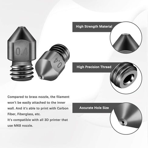 5pcs E3D V6 0.4mm 3D Printer Nozzles Hardened Steel Nozzle+Cleaning Needles Tool for Makerbot, Prusa i3, Anet8, Anycubic i3 mega in Saudi Arabia