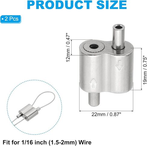 PATIKIL 22x19x12mm Wire Rope Clips, 2Pcs Copper Wire Rope Cable Clamps for 2-2.5mm Wire Adjustable Wire Connector Wire Lock Rope Fittings for Hanging Wire, Nickel Color in Kuwait