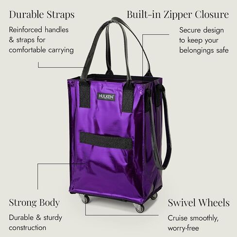 (Medium, Black) Reusable Grocery Bag On Wheels, Shopping Trolley, Rolling Tote, Zipper Closure, Lightweight, Carries Up to 66 lb, Folds Flat, Unbreakable Handles in Saudi Arabia