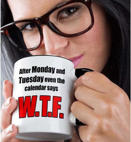3Drose 11oz قهوة القدح لهجة حمراء بعد الاثنين والثلاثاء حتى التقويم يقول WTF ، أكواب مضحكة للبالغين ، القدح فرحان القهوة مع أقوال ، فنجان القهوة السيراميك اللطيف ، فكرة هدايا جيدة in Kuwait