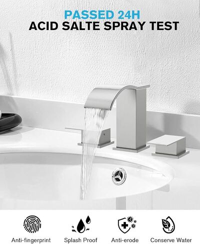 Waterfall Bathroom Sink Faucet 3 Hole, Bietor Brushed Nickel Bathroom Faucets with Pop-up Drain Stopper & Supply Lines, 4 Inch 2-Handle Lead-Free Centerset Faucet for Bathroom Sink Vanity in Saudi Arabia