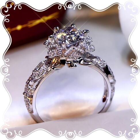 JESMING 925 Sterling Silver Plated Diamond Ring Flower Ring CZ Simulated Diamond Ring Crystal Rings Everyday Ring for Women in Kuwait