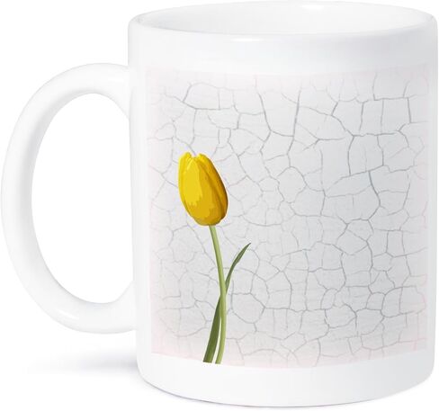 3dRose Pretty Yellow Tulip On Faux Crackle Paint Background Mug, 11 oz, Black/White in Saudi Arabia