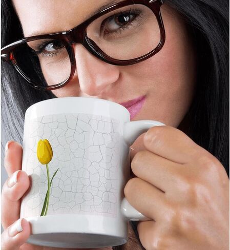 3dRose Pretty Yellow Tulip On Faux Crackle Paint Background Mug, 11 oz, Black/White in Saudi Arabia