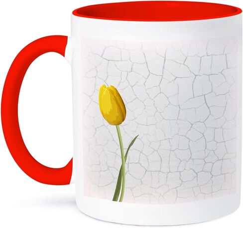 3dRose Pretty Yellow Tulip On Faux Crackle Paint Background Mug, 11 oz, Black/White in Saudi Arabia