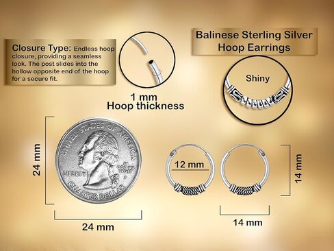 AeraVida Vintage Balinese Art Inspired Boho Chic Beaded .925 Sterling Silver 14mm Hoop Earrings in Kuwait