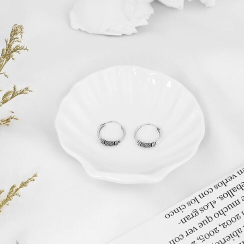 AeraVida Vintage Balinese Art Inspired Boho Chic Beaded .925 Sterling Silver 14mm Hoop Earrings in Kuwait