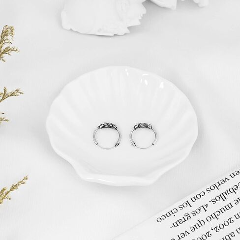 AeraVida Vintage Balinese Art Inspired Boho Chic Beaded .925 Sterling Silver 14mm Hoop Earrings in Kuwait