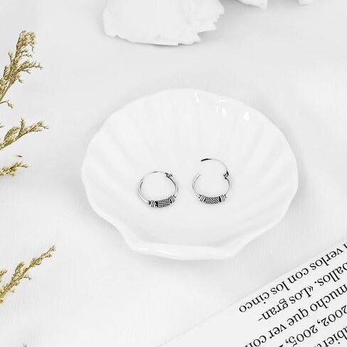 AeraVida Vintage Balinese Art Inspired Boho Chic Beaded .925 Sterling Silver 14mm Hoop Earrings in Kuwait