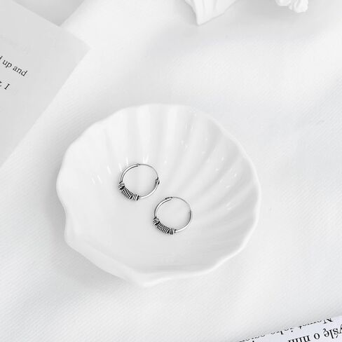 AeraVida Vintage Balinese Art Inspired Boho Chic Beaded .925 Sterling Silver 14mm Hoop Earrings in Kuwait