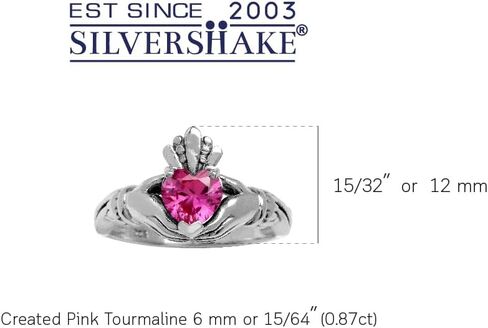 Silvershake Heart Gemstones Irish Celtic Claddagh 925 Sterling Silver Love Loyalty and Friendship Ring Jewelry for Women in Kuwait