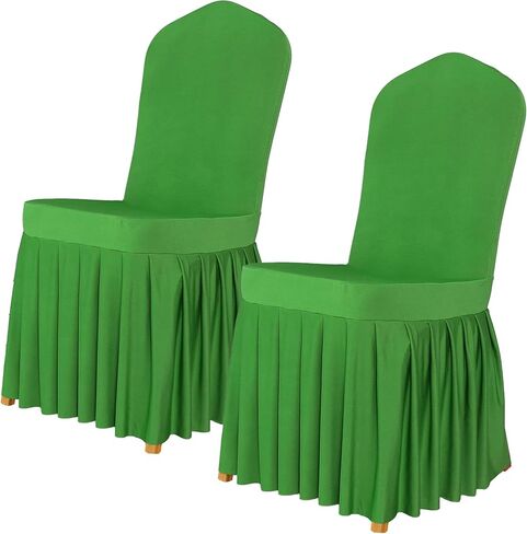 Dining Chair Covers with Skirt, Dining Room Chair Covers Set of 4, Stretch Parsons Chair Slipcover for Kitchen Wedding Party Banquet (Black) in Saudi Arabia
