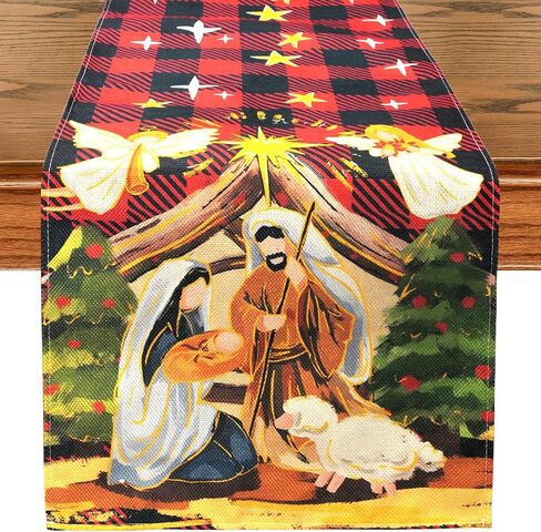 Buffalo Plaid Christmas Tree Christmas Table Runner, Red Winter Holiday Kitchen Dining Christmas Table Decoration for Indoor Outdoor Home Party Decor 13x72 Inch (Christmas Tree) in Saudi Arabia