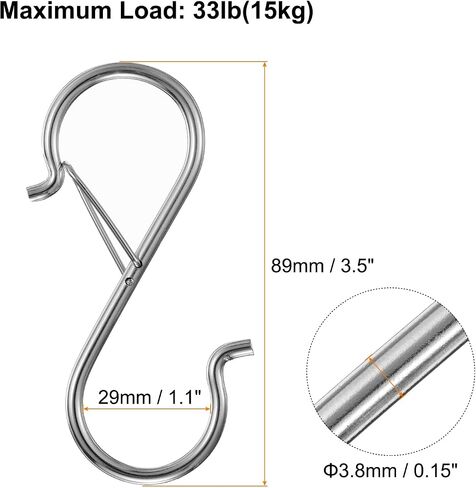 HARFINGTON 48pcs S Hooks 3.5 Inch S-Shaped Metal Hook Hanger with Safety Buckle for Hanging Plants Clothes Pots and Pans Kitchen Utensil Bags, Black in Saudi Arabia
