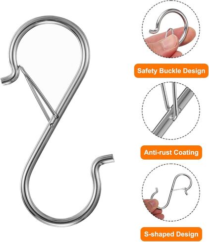 HARFINGTON 48pcs S Hooks 3.5 Inch S-Shaped Metal Hook Hanger with Safety Buckle for Hanging Plants Clothes Pots and Pans Kitchen Utensil Bags, Black in Saudi Arabia