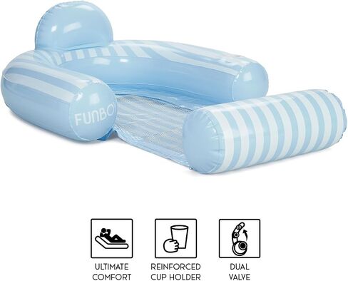 Funboy Clear Navy Mesh Chair 2 في 1 كرسي المياه مع شبكة التبريد وتجمع أرجوحة ماء قابلة للنفخ. in Kuwait