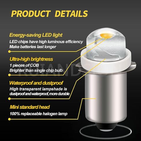Ruiandsion 2pcs P13.5S LED Bulb 3-18V COB 0.5W 3V 4.5V 6V 9V 18V Upgrade for Flashlight Torch Work Lights,White in Saudi Arabia