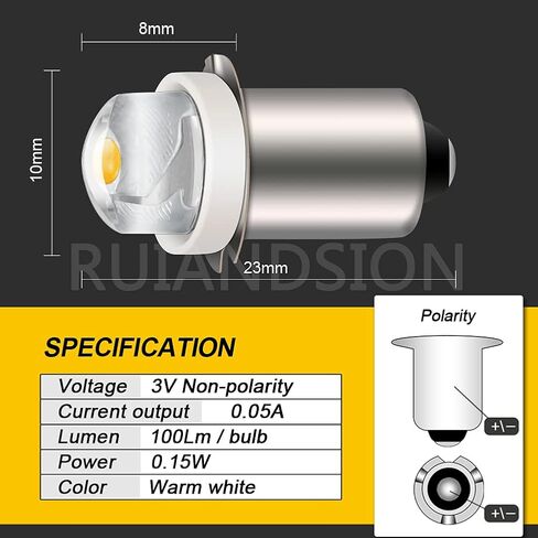 Ruiandsion 2pcs P13.5S LED Bulb 3-18V COB 0.5W 3V 4.5V 6V 9V 18V Upgrade for Flashlight Torch Work Lights,White in Saudi Arabia