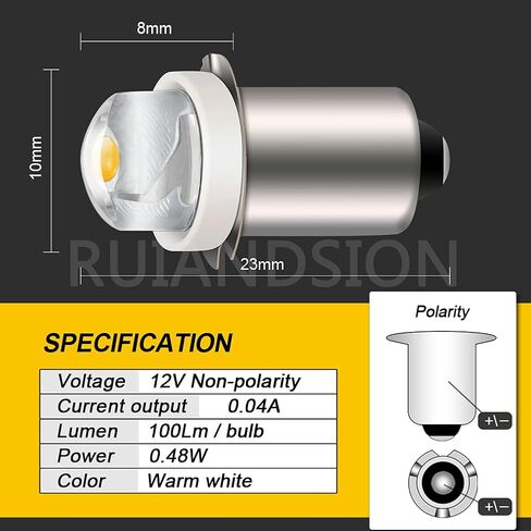 Ruiandsion 2pcs P13.5S LED Bulb 3-18V COB 0.5W 3V 4.5V 6V 9V 18V Upgrade for Flashlight Torch Work Lights,White in Saudi Arabia