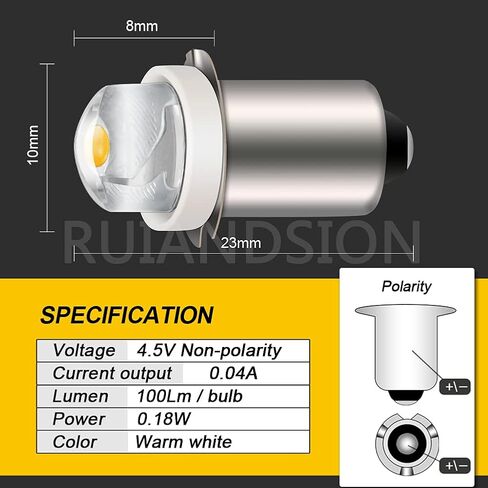 Ruiandsion 2pcs P13.5S LED Bulb 3-18V COB 0.5W 3V 4.5V 6V 9V 18V Upgrade for Flashlight Torch Work Lights,White in Saudi Arabia