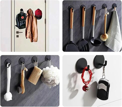8 pcs Black Square Adhesive Wall Hooks 3M Strong Adhesive Hooks Perfect for Hanging Towels Hat, Coat, Keys, Bags, Umbrellas in Saudi Arabia