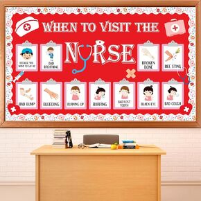 party greeting 60Pcs School Nurse Theme Bulletin Board Decoration When to Visit the Nurse Border Cutout for Nursing Classroom Health Office Wall Art Hospital Medical Healthcare Decor