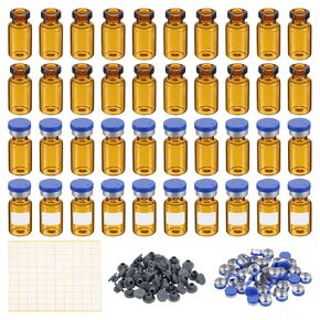 PATIKIL 10ml Sample Vials, 100 Pack Lab Empty Vials with Butyl Rubber Stopper Crimp Top Caps and Labels Borosilicate Glass Vial, Amber
