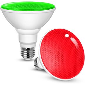 JandCase Christmas Red Light Bulbs Outdoor, LED PAR30 Red Flood Lights 12W(100W Equivalent), E26 Colored Light Bulbs for Porch Home Lighting, Party Decor, Courtyard, Not-Dimmable, 2 Pack