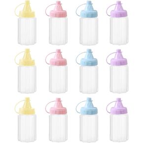 4 Pcs Mini Squeeze Bottles & 8 Pcs Container 1 OZ Ketchup Condiment Bottle for Honey Mustard Salad Dressing Sauce (B)