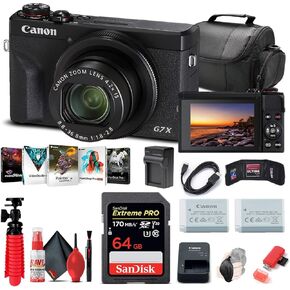 Canon PowerShot G7 X Mark III Digital Camera (Silver) (3638C001) + 64GB Memory Card + NB13L Battery + Charger + Card Reader + Corel Photo Software + HDMI Cable + Case + Flex Tripod + More (Renewed)