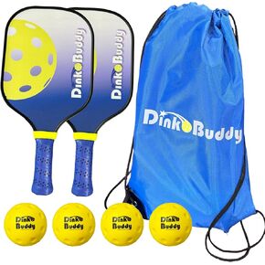 Budding Pro Pickleball Kiddie Set with 3-in-1 (with Pickleball Net) & 2-in-1 Options, 4 Kelso Pickleballs, 2 Mini Pickleball Paddles, & 1 Child-Sized Drawstring Backpack