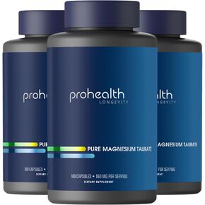 ProHealth Pure Magnesium Taurate, 160mg per Serving | Optimal Bioavailability Supplement for Healthy Aging | Supports Brain, Heart, and Muscle Health | Third-Party Tested for Quality | 180 Capsules in Kuwait