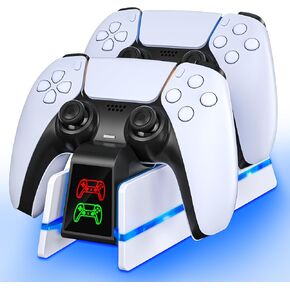 PS5 Controller Charger Station for Playstation 5 Dualsense/Dualsense Edge, PS5 Charging Station with 4 RGB Light, PS5 Controller Accessories Charging Station, PS5 Charging Dock with Charging Cable.