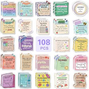 Mental Health Stickers - 108 Pcs Positive Affirmation Stickers,Reminder Decals for Journal, Scrapbook, Diary, Planner, Laptop, Psychology, and Mindfulness Stickers for Adults.