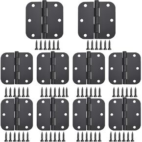 40 Pack Matte Black Door Hinges 3x3 Inch Interior Door Hinges for Doors Rounded 5/8" Radius Corners Iron Hinge Door Round Hinge Hardware